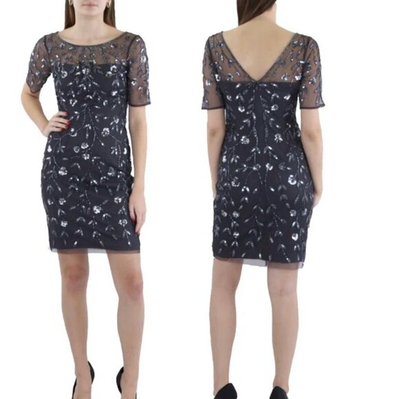 Adrianna Papell Gray Beaded Sheath Dress Size 0 New with Tags NWT - Picture 6 of 10